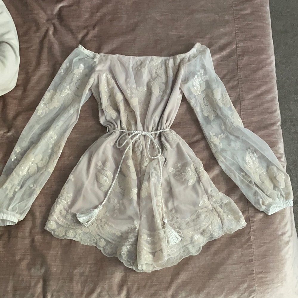 L’atiste by Amy off shoulder nude sequin romper